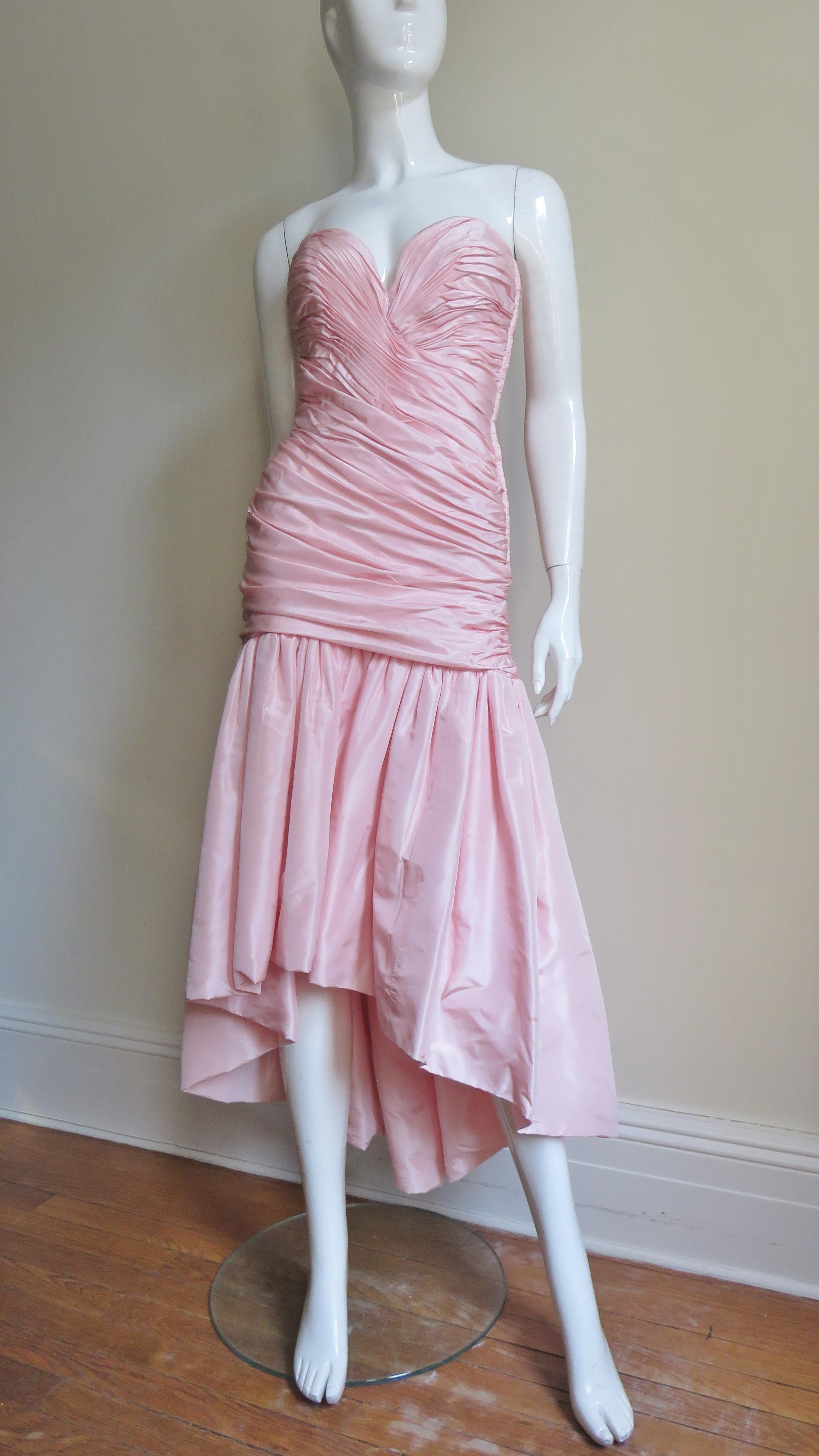 Vicky Tiel 1980s Silk Strapless High Low Bustier Dress For Sale 3