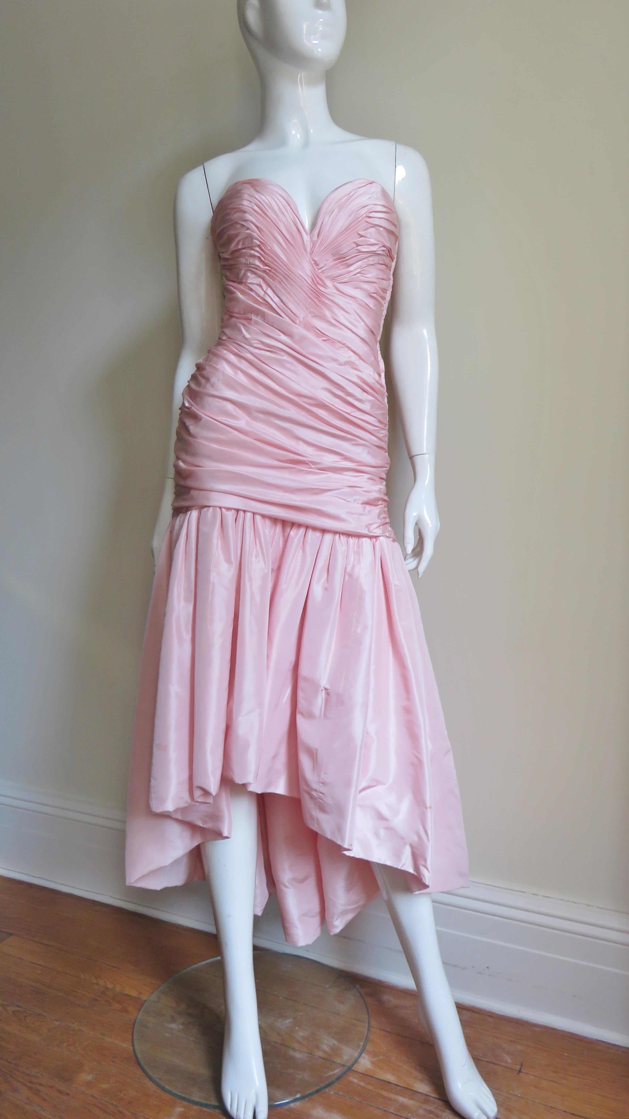 Vicky Tiel 1980s Silk Strapless High Low Bustier Dress For Sale 4