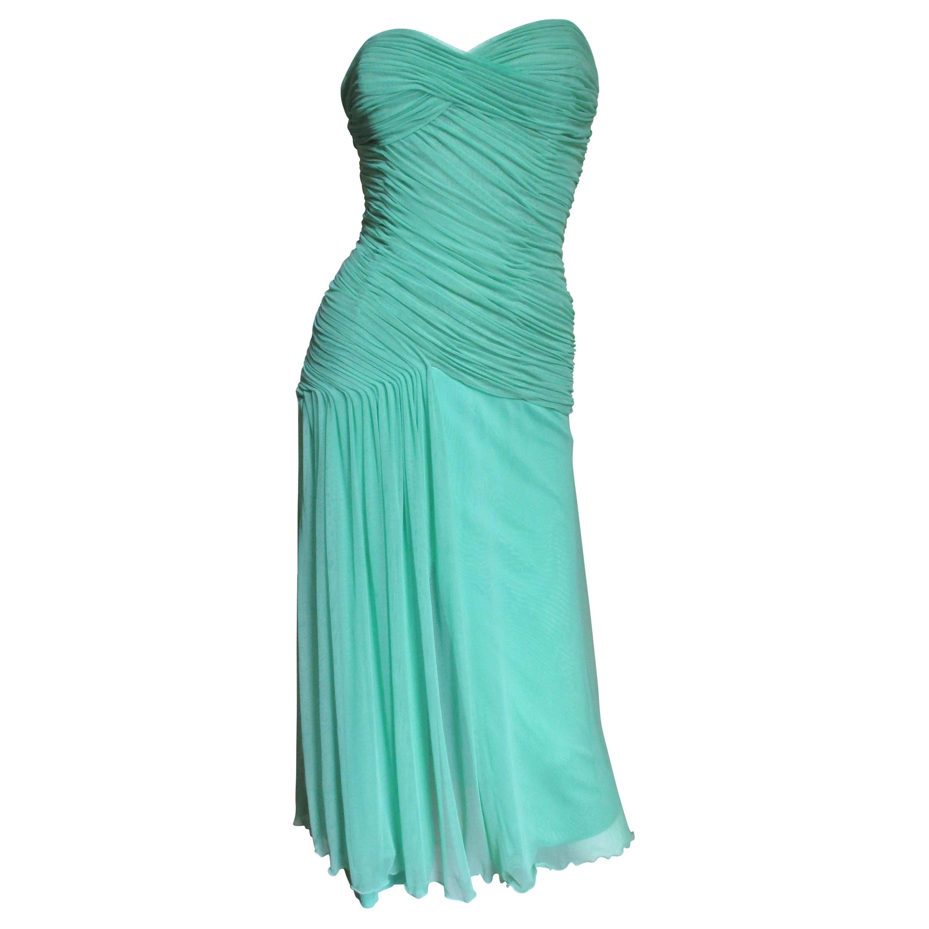 Vicky Tiel Strapless Champagne Ruched Silk Ball Gown/ Formal Dress at ...