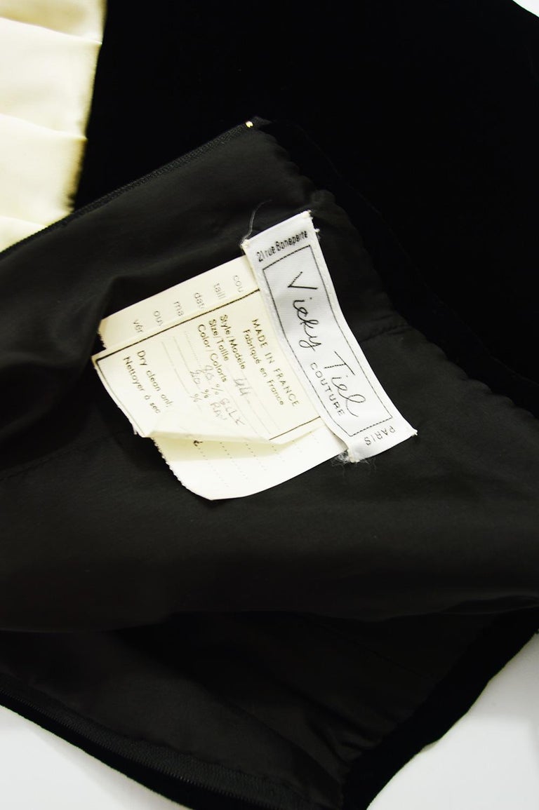 Vicky Tiel Vintage Black Velvet and Ivory Silk Satin Evening Dress ...