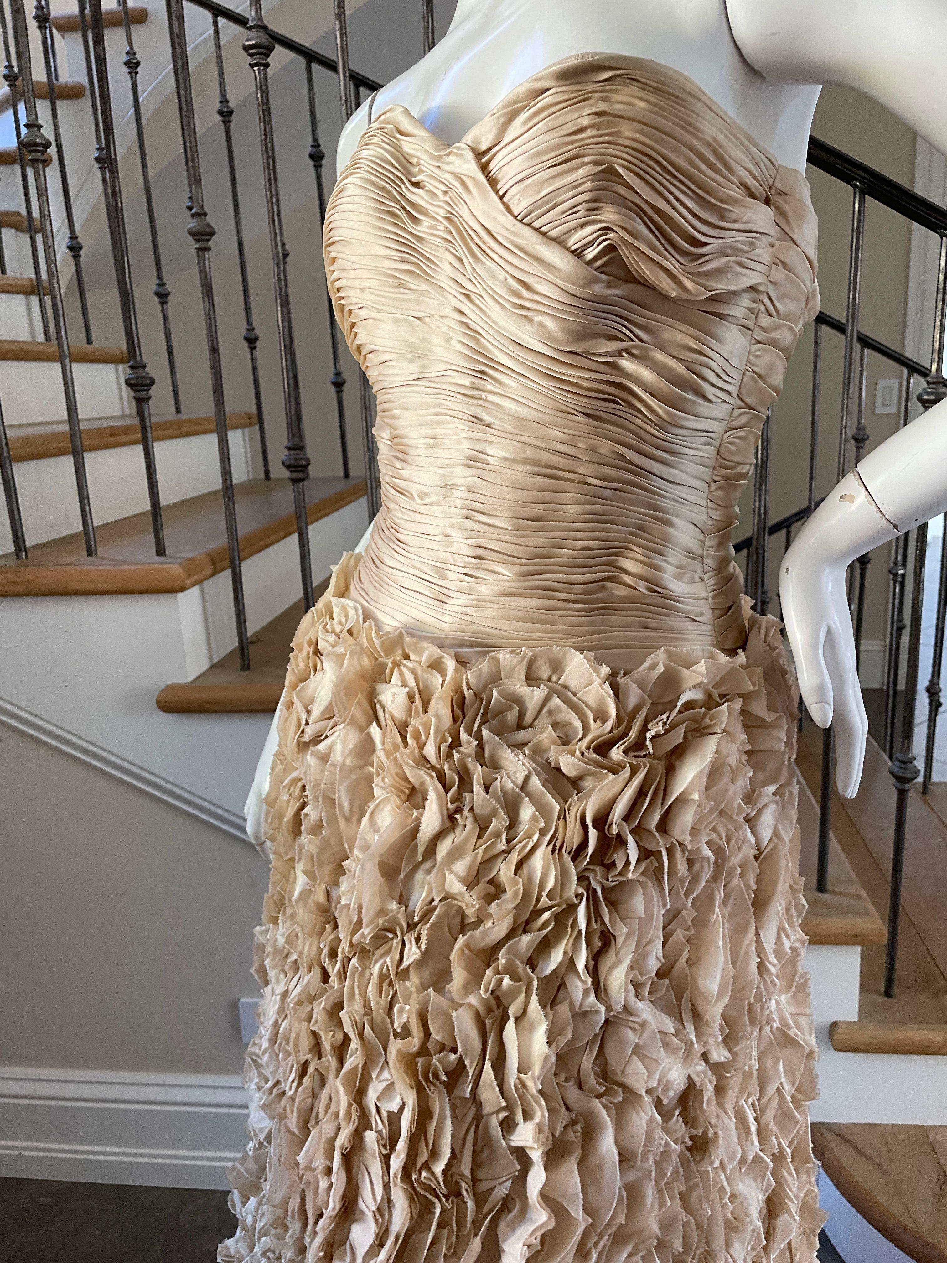 Brown Vicky Tiel Vintage Gold Ruffled Evening Dress For Sale