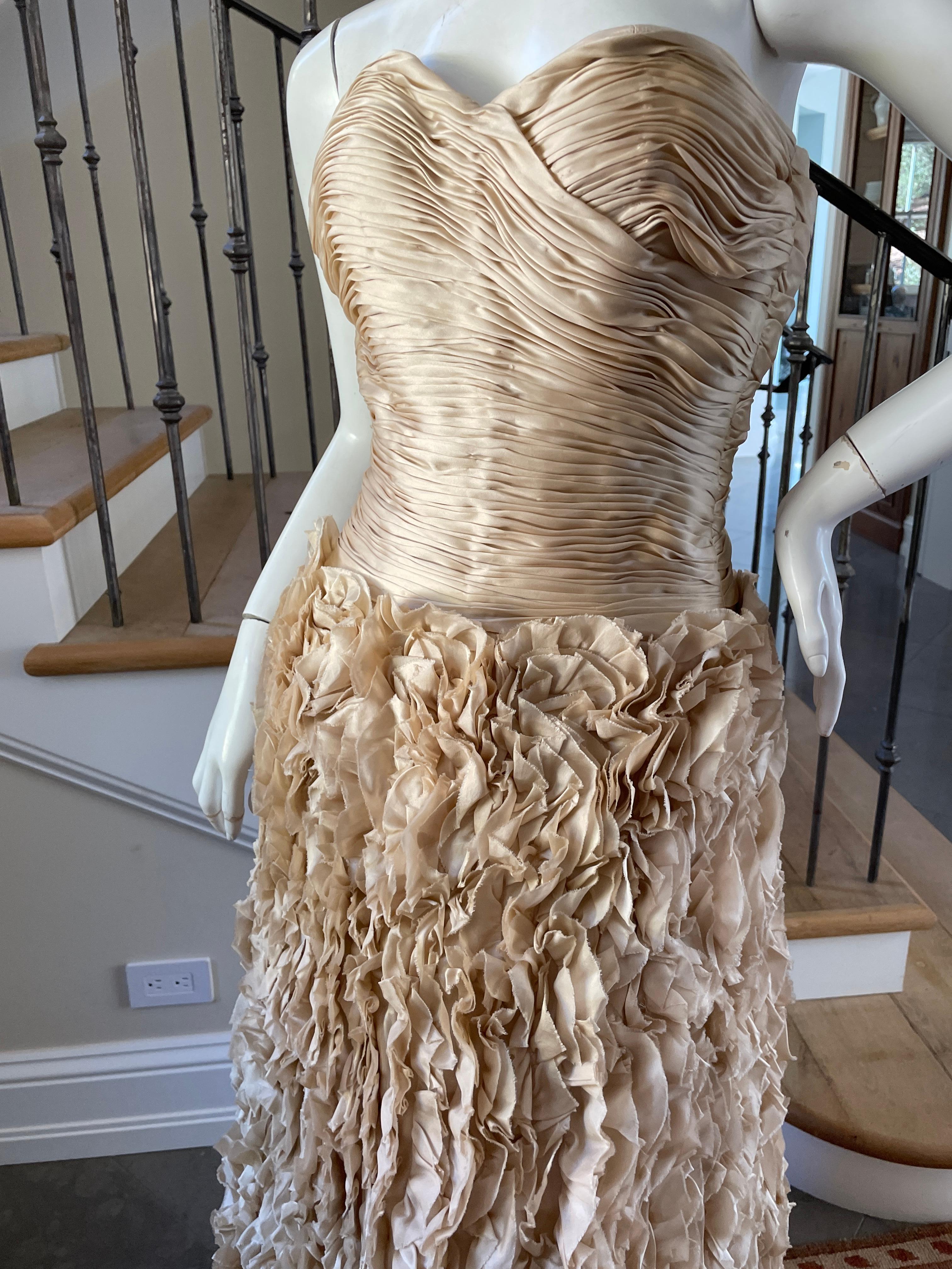 Women's or Men's Vicky Tiel Vintage Gold Ruffled Evening Dress For Sale