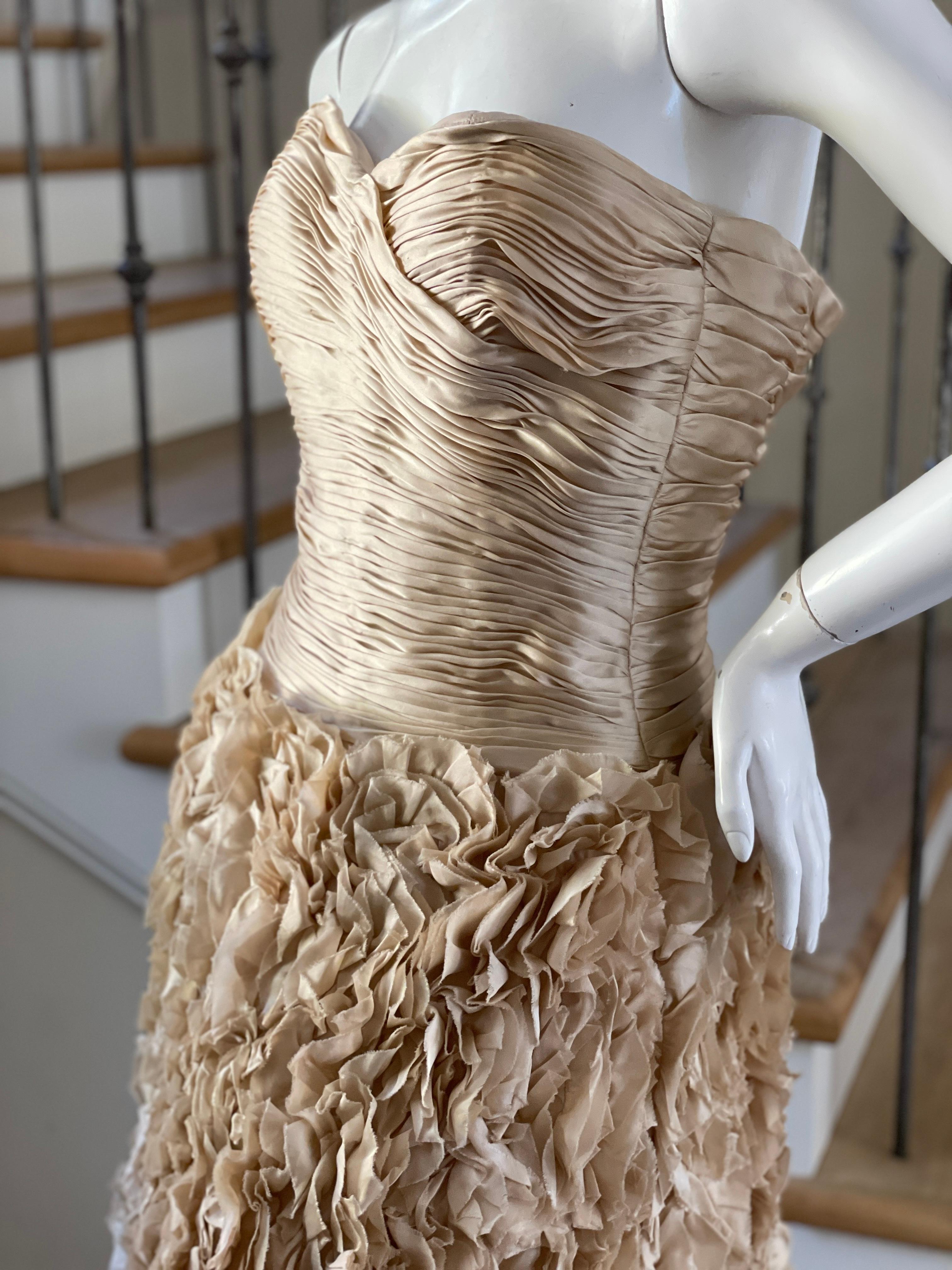 Vicky Tiel Vintage Gold Ruffled Evening Dress For Sale 2