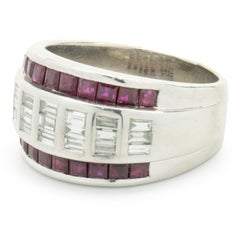 Vico 18 Karat White Gold Three Row Ruby and Diamond Channel Set Ring