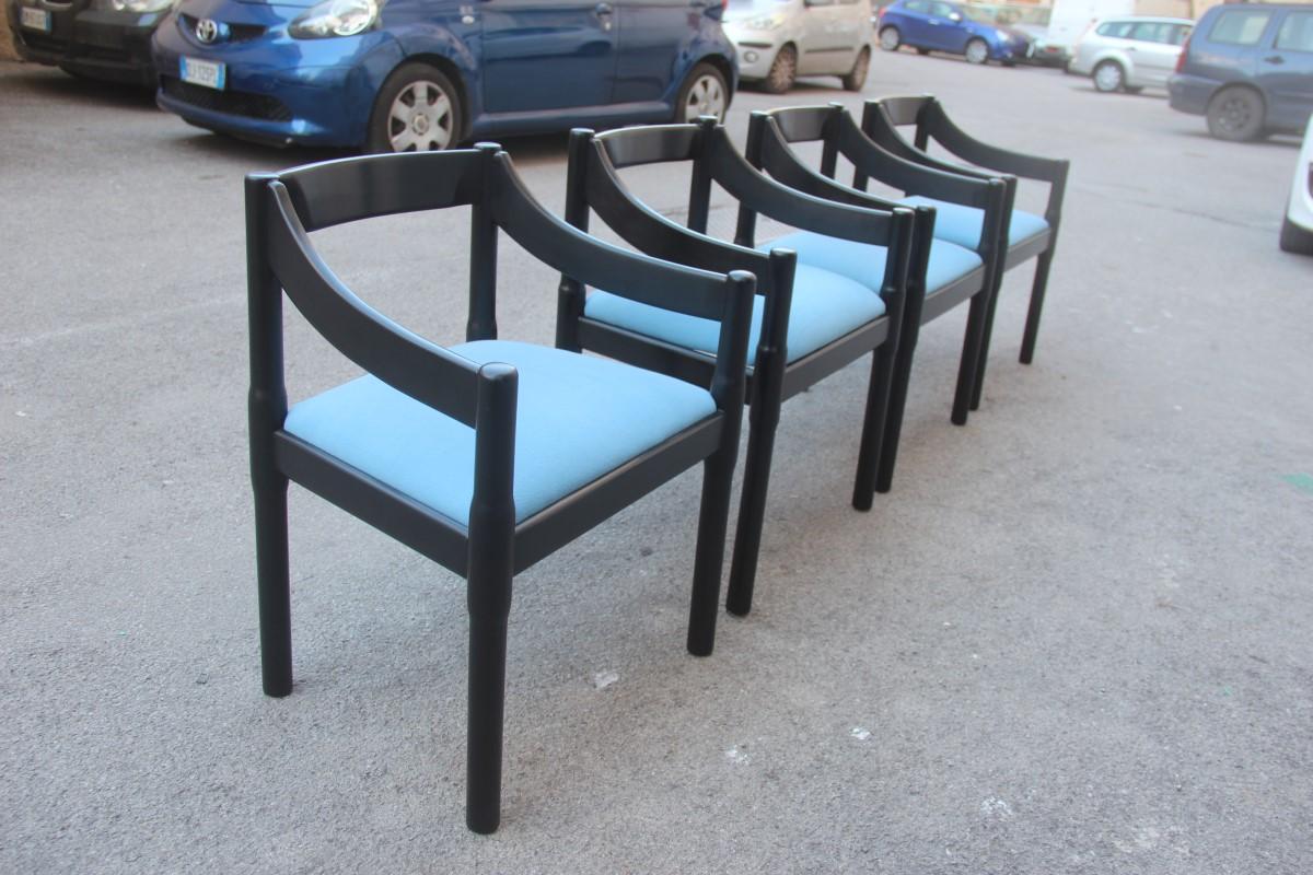 Chairs Vico Magistretti Carimate Cassina Ebony Blu Fabric Italian Design, 1960s 5