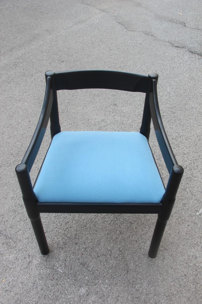 Chairs Vico Magistretti Carimate Cassina Ebony Blu Fabric Italian Design, 1960s 3