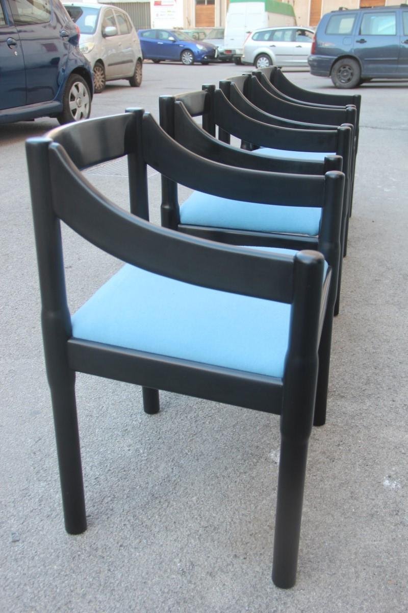 Chairs Vico Magistretti Carimate Cassina Ebony Blu Fabric Italian Design, 1960s 6