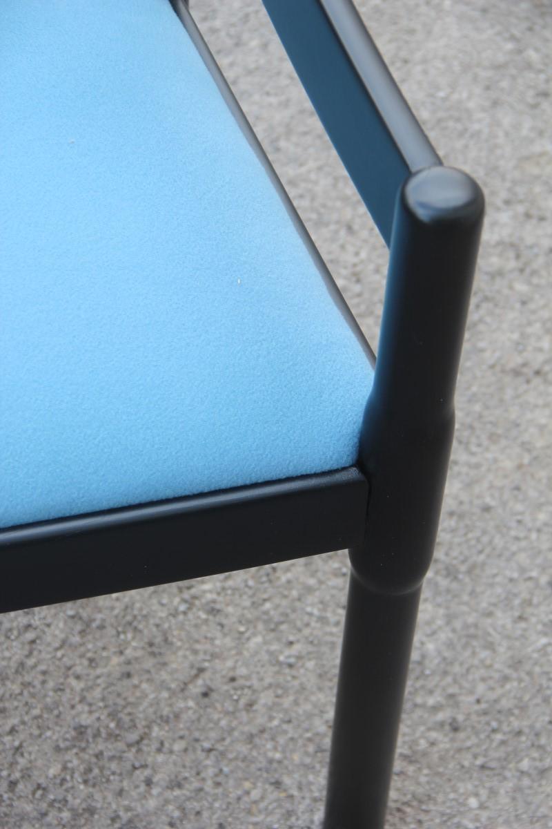 Mid-Century Modern Chairs Vico Magistretti Carimate Cassina Ebony Blu Fabric Italian Design, 1960s