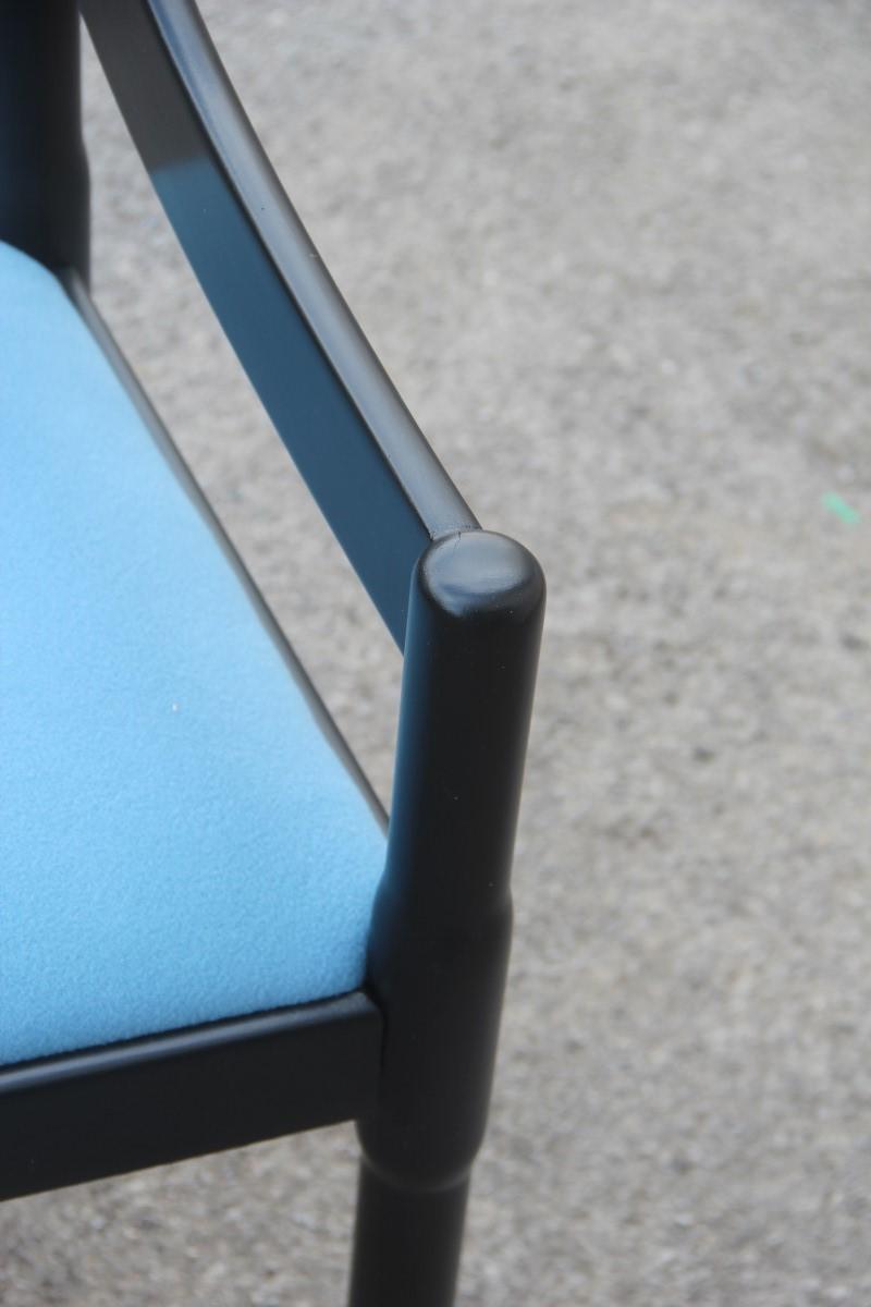 Chairs Vico Magistretti Carimate Cassina Ebony Blu Fabric Italian Design, 1960s In Good Condition In Palermo, Sicily