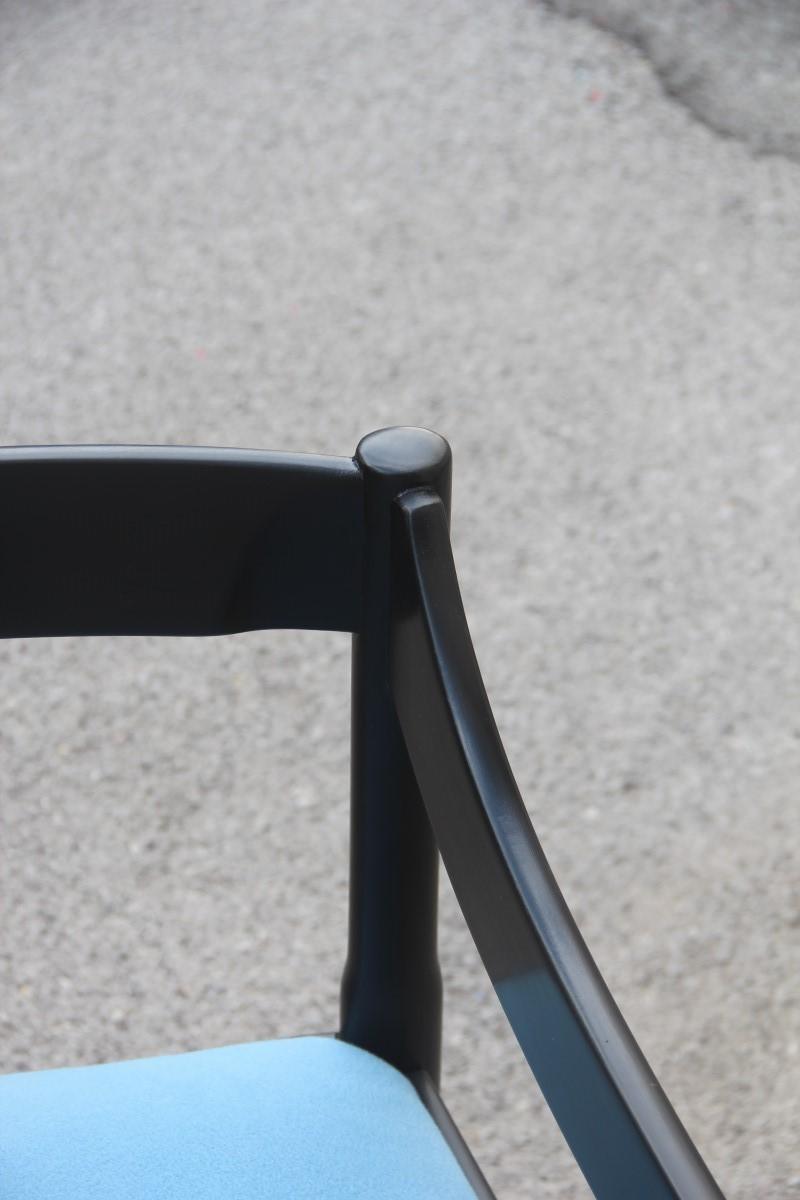 Chairs Vico Magistretti Carimate Cassina Ebony Blu Fabric Italian Design, 1960s 1