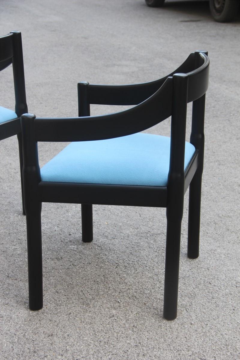 Chairs Vico Magistretti Carimate Cassina Ebony Blu Fabric Italian Design, 1960s 2