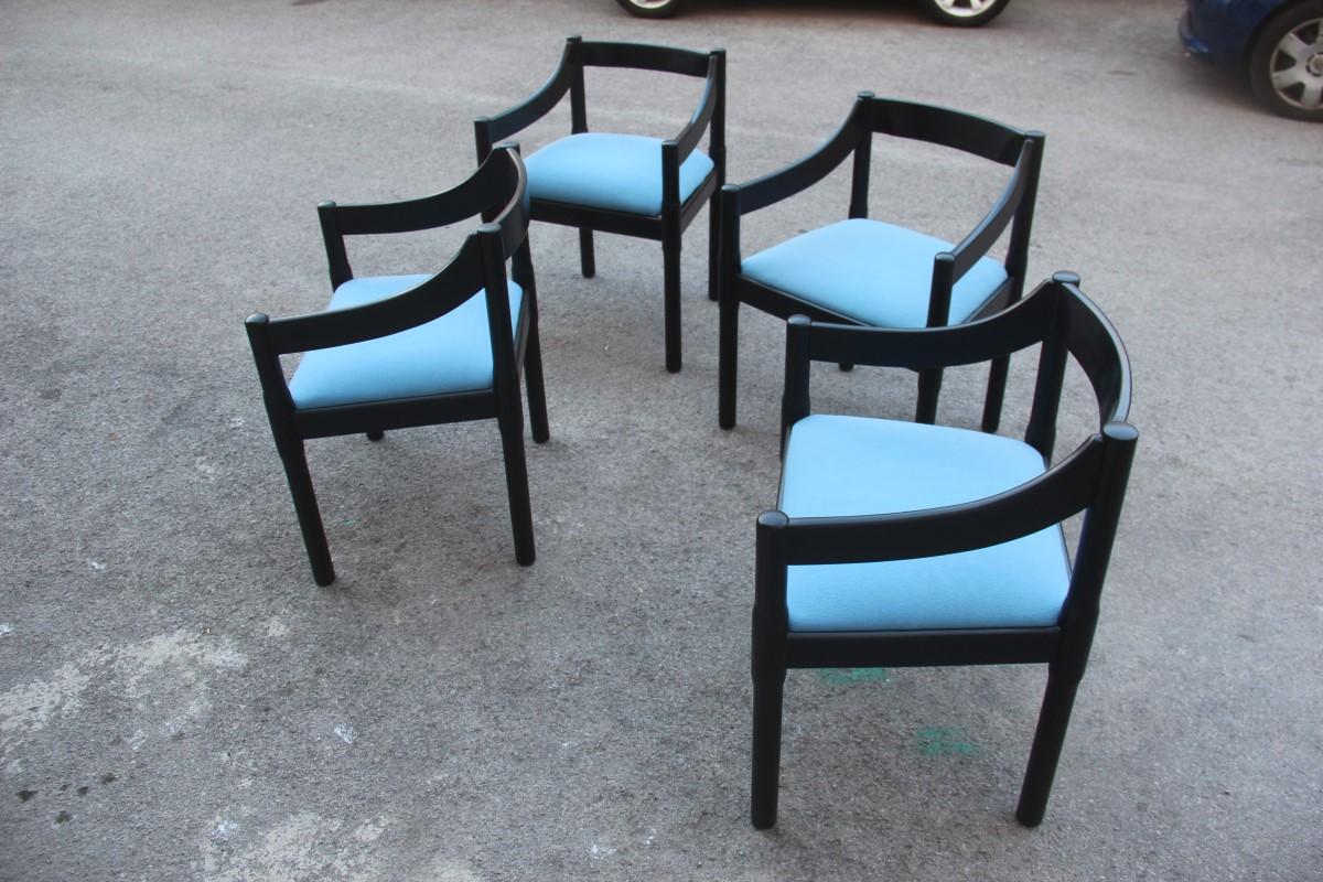 Chairs Vico Magistretti Carimate Cassina Ebony Blu Fabric Italian Design, 1960s 4