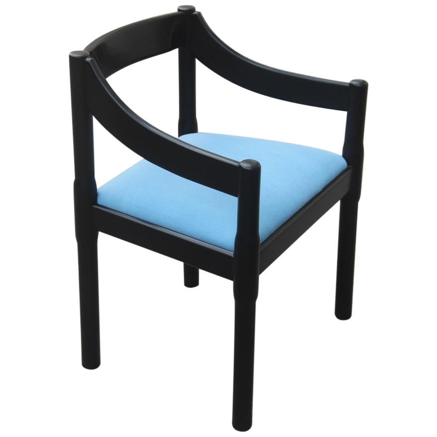 Chairs Vico Magistretti Carimate Cassina Ebony Blu Fabric Italian Design, 1960s