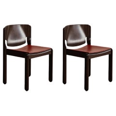 Sedie Vico Magistretti "122" per Cassina, pelle rossa, 1967, set di 2
