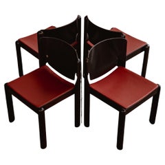Vico Magistretti "122" Chairs for Cassina, Red Leather, 1967, Set of 4