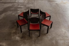Vico Magistretti "122" Chairs for Cassina, Red Leather, 1967, Set of 6