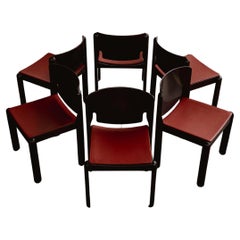 Vico Magistretti "122" per Cassina, pelle rossa, 1967, set di 6 sedie