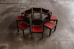 Chaises "122" de Vico Magistretti pour Cassina, cuir rouge, 1967, lot de 8