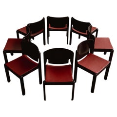 Vico Magistretti "122" per Cassina, pelle rossa, 1967, set di 8 sedie