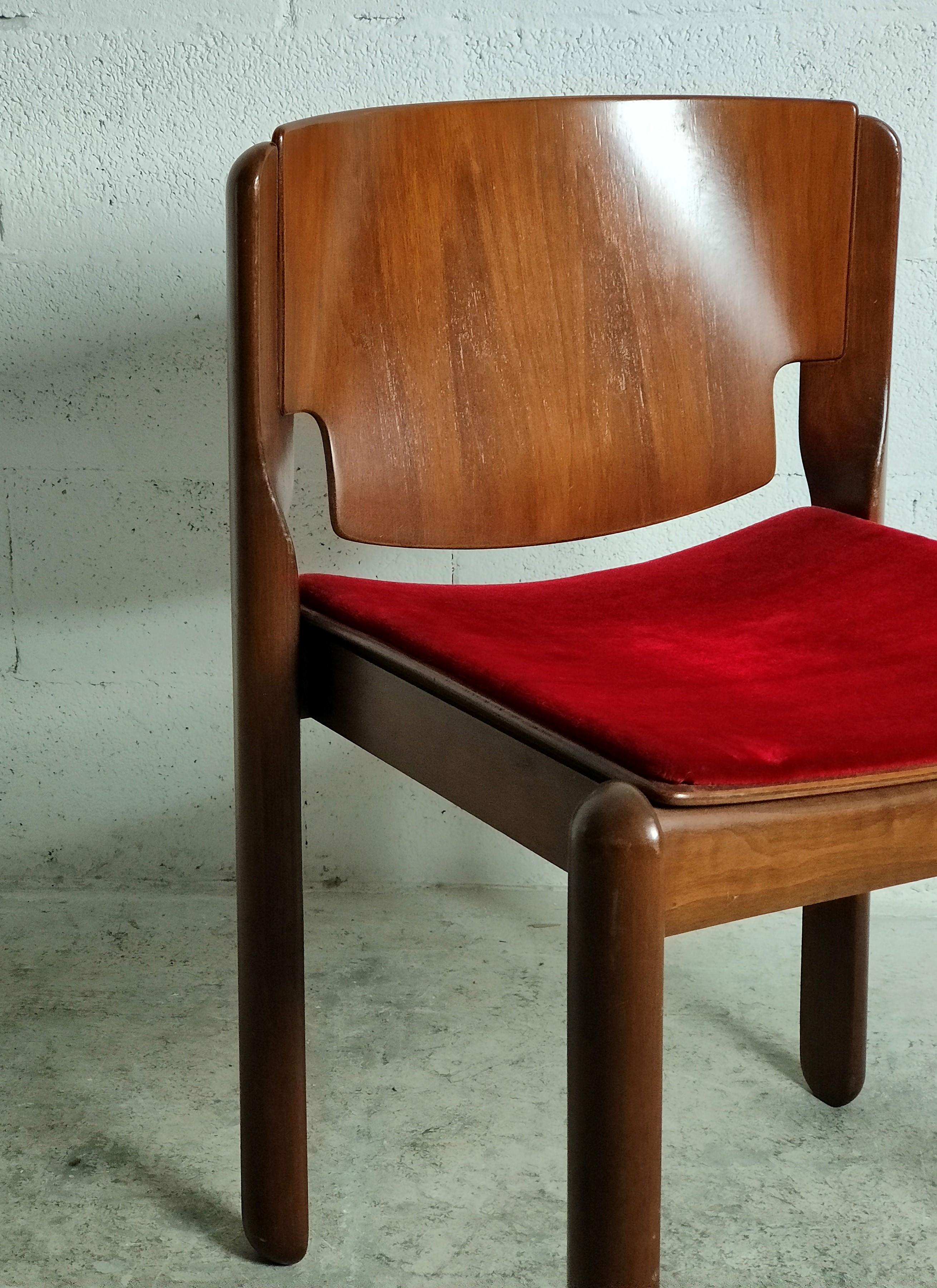 Fabric Vico Magistretti 122 Model Chairs for Cassina, 1967