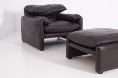 Vico Magistretti Armchair and Ottoman in Leather for Cassina, First Edition