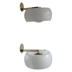Vico Magistretti Artemide Midcentury "Clinio" Italian Brass Glass Sconces, 1960s
