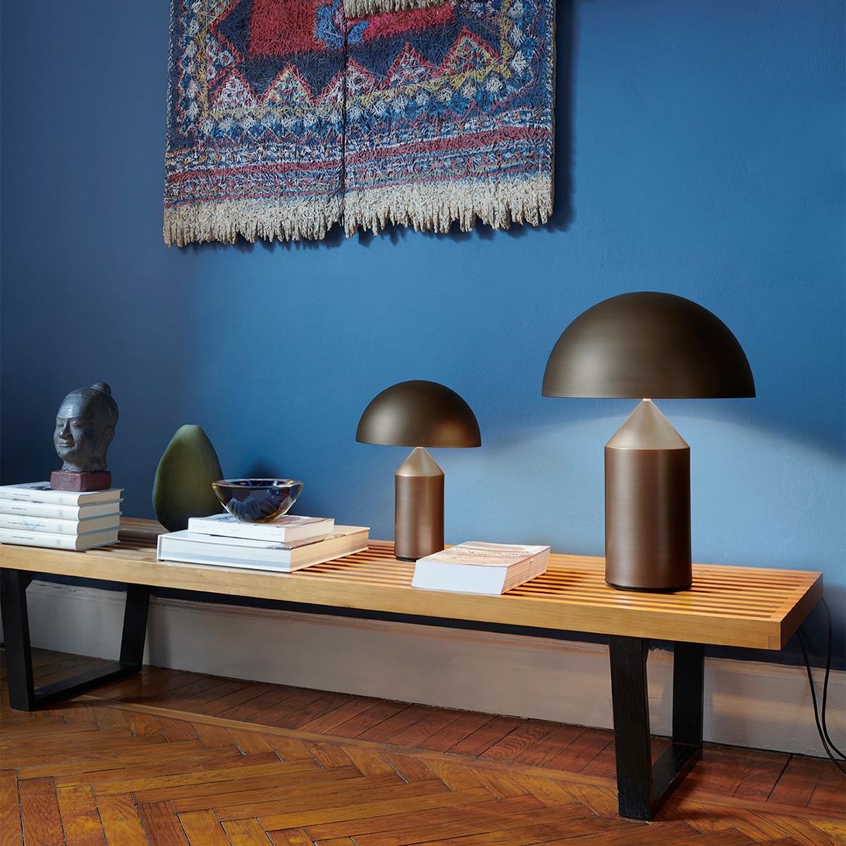 Italian Vico Magistretti 'Atollo' Large Metal Satin Bronze Table Lamp by Oluce