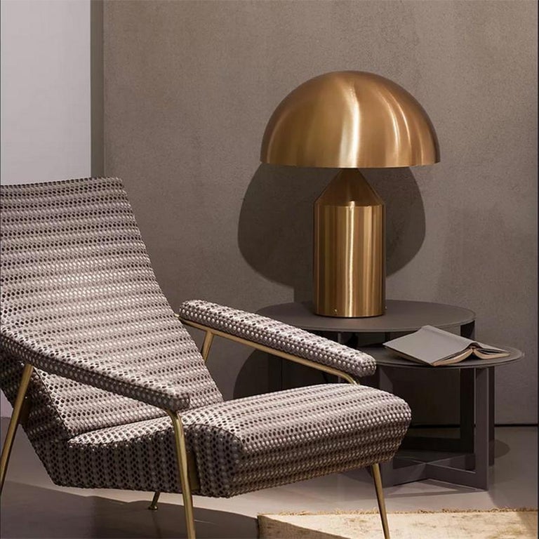 Vico Magistretti 'Atollo' Large Metal Satin Gold Table Lamp by Oluce In New Condition In Barcelona, Barcelona