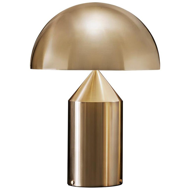 Vico Magistretti 'Atollo' Large Metal Satin Gold Table Lamp by Oluce For Sale