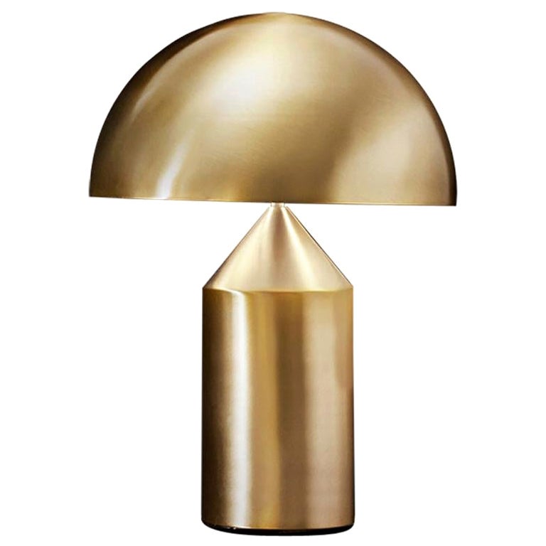 Vico Magistretti 'Atollo' Medium Metal Satin Gold Table Lamp by Oluce For Sale