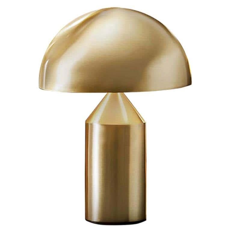 Italian Vico Magistretti 'Atollo' Small Metal Satin Gold Table Lamp by Oluce For Sale