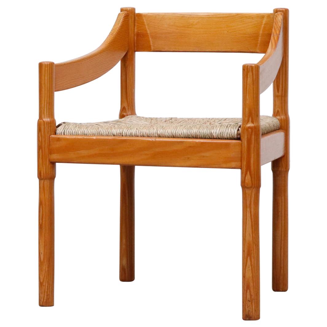 Vico Magistretti 'Attributed' Pine "Carimate" Armchair with Rush Seat