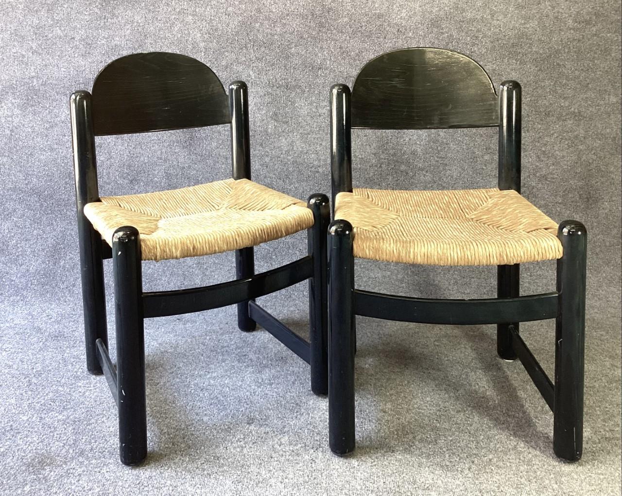 Mid-Century Modern Vico Magistretti Attributed Vintage Italian Beach Side Chairs Paper Cord Seats