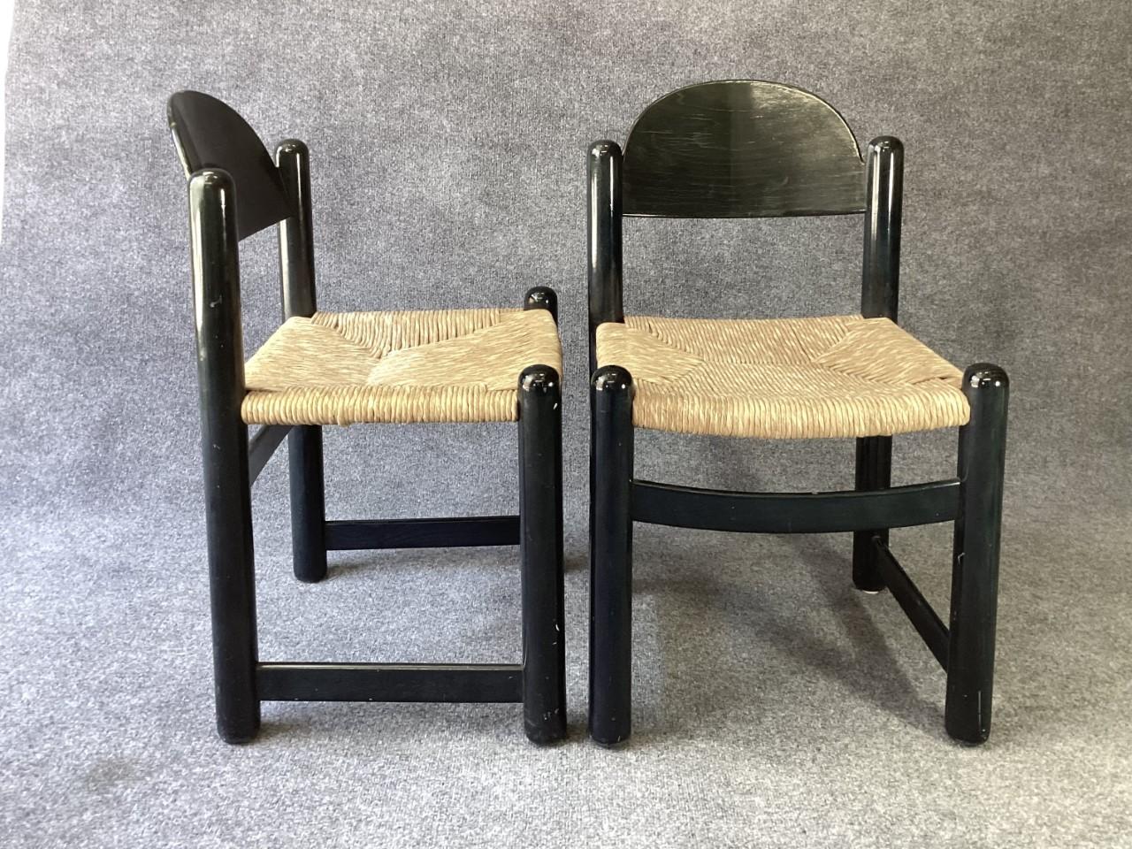 Stained Vico Magistretti Attributed Vintage Italian Beach Side Chairs Paper Cord Seats