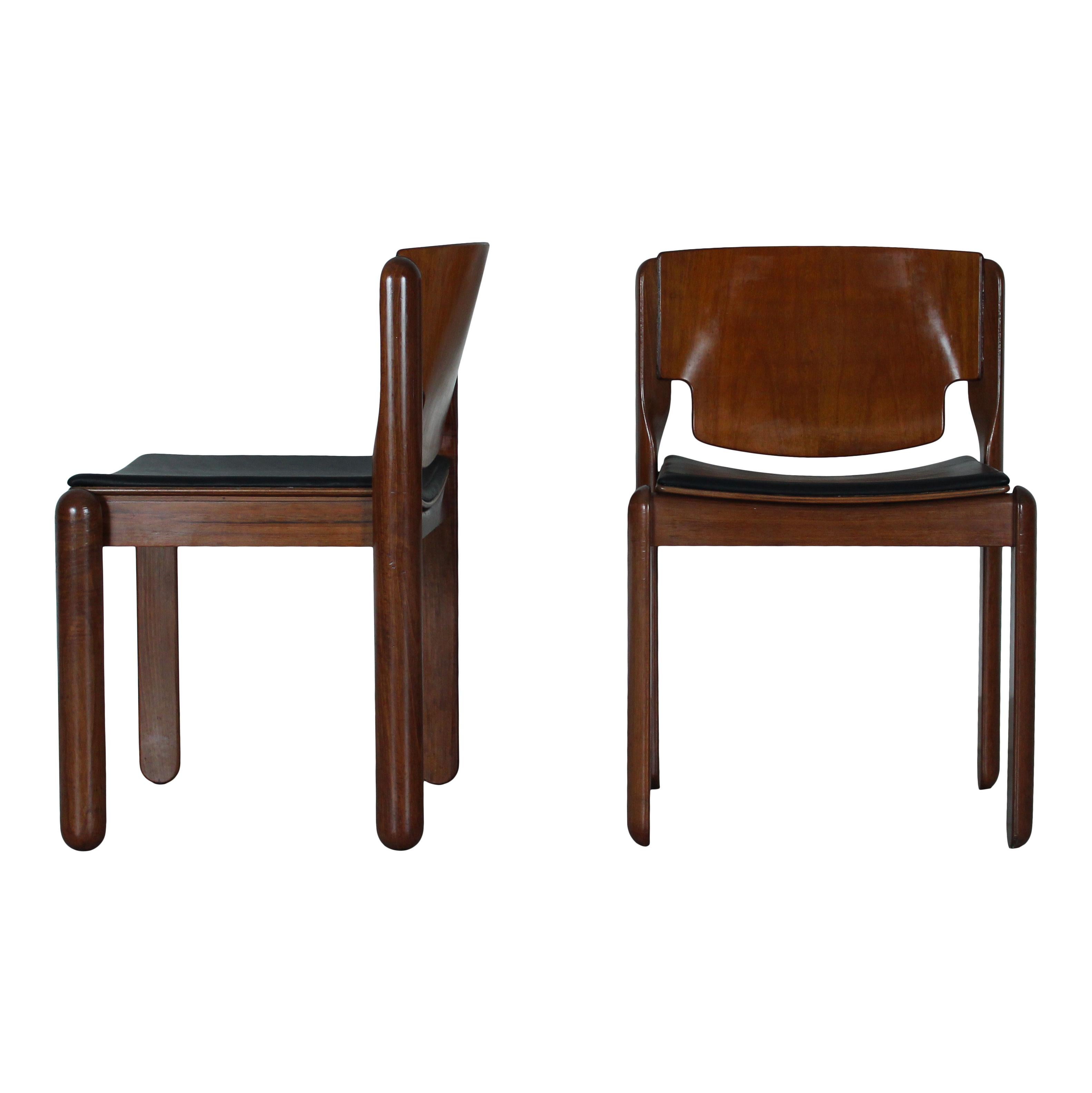 Vico Magistretti Chaise de salle à manger en cuir noir 122 pour Cassina, 1968, ensemble de 6 pièces en vente 6