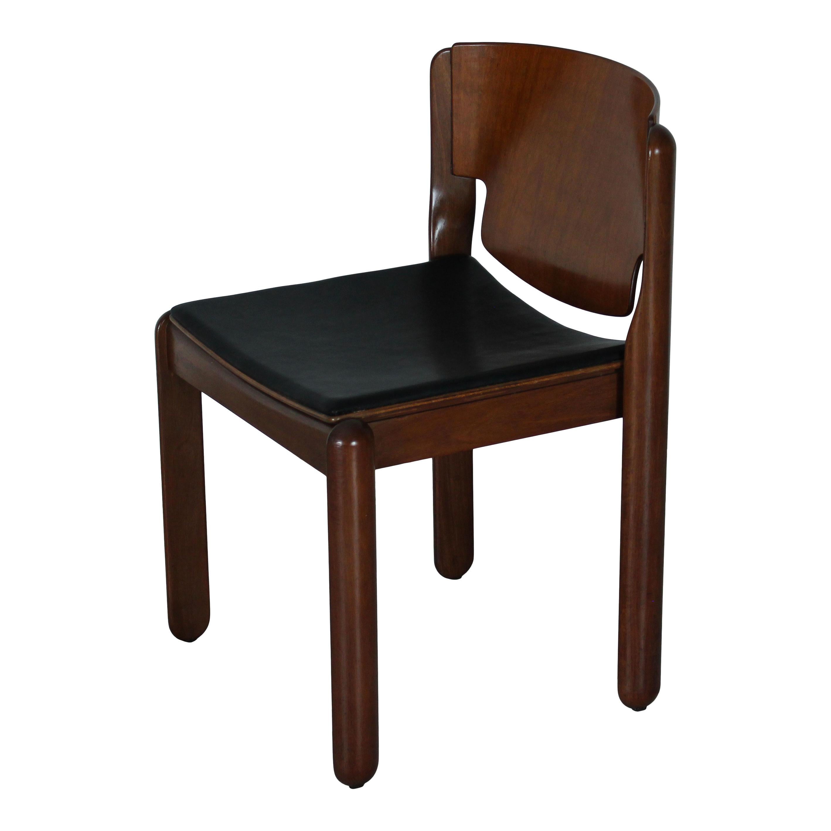 Vico Magistretti Chaise de salle à manger en cuir noir 122 pour Cassina, 1968, ensemble de 6 pièces en vente 9