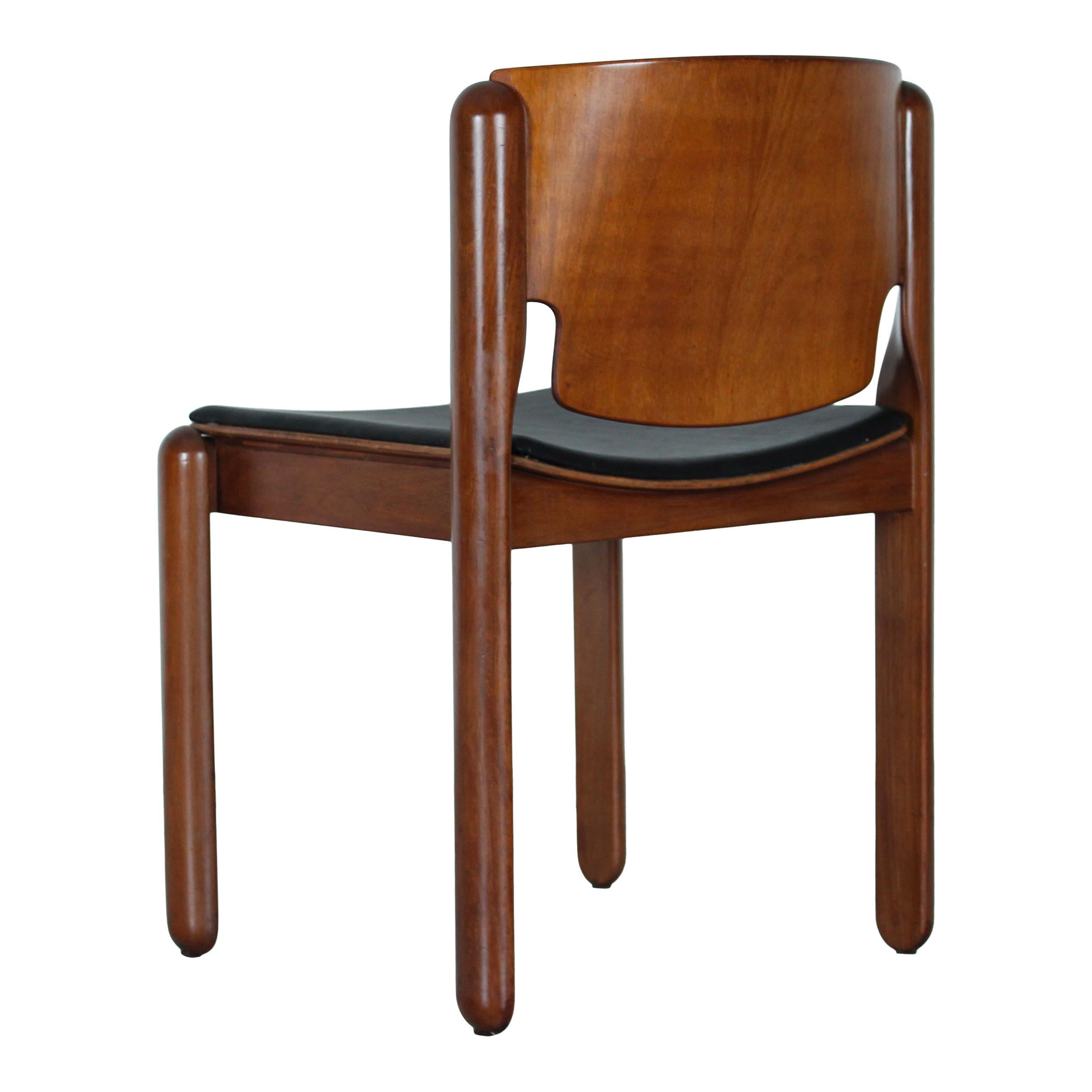 Vico Magistretti Chaise de salle à manger en cuir noir 122 pour Cassina, 1968, ensemble de 6 pièces en vente 11