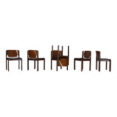 Vico Magistretti Black Leather 122 Dining Chair for Cassina, 1968, Set of 6