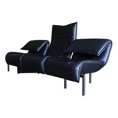 Canapé Veranda en cuir noir de Vico Magistretti pour Cassina, vers 1980