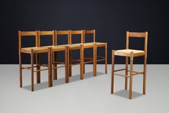 Vico Magistretti Carimate Bar Stools for Cassina, Ash Wood and Rush Seats set/6