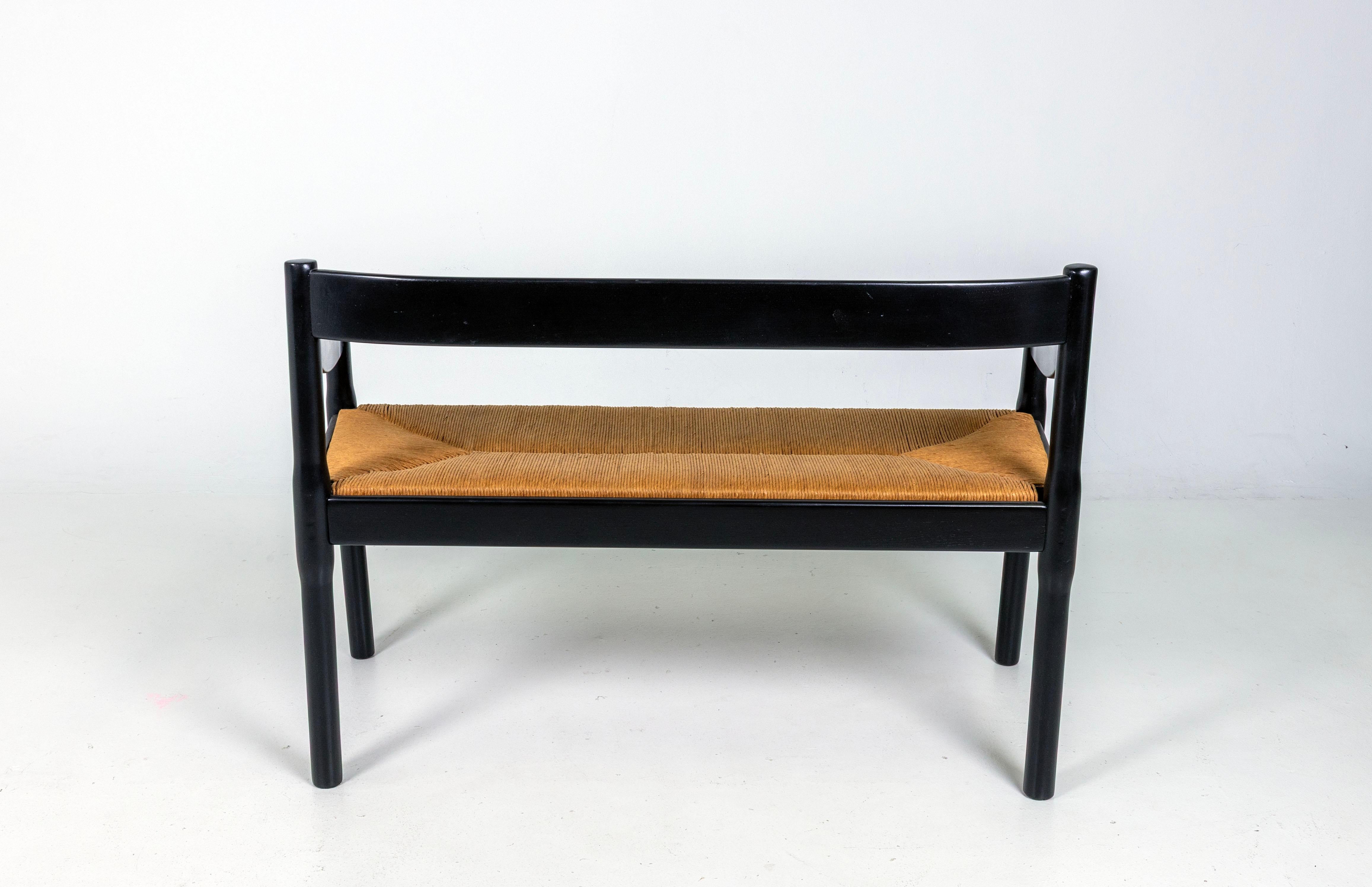 Vico Magistretti „Carimate“ Bank für Cassina, schwarz, Binsen im Zustand „Gut“ im Angebot in Miami, FL