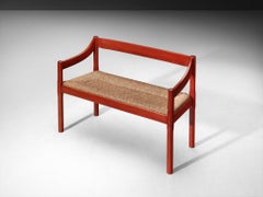 Vico Magistretti 'Carimate' Bench in Red Stained Wood and Straw