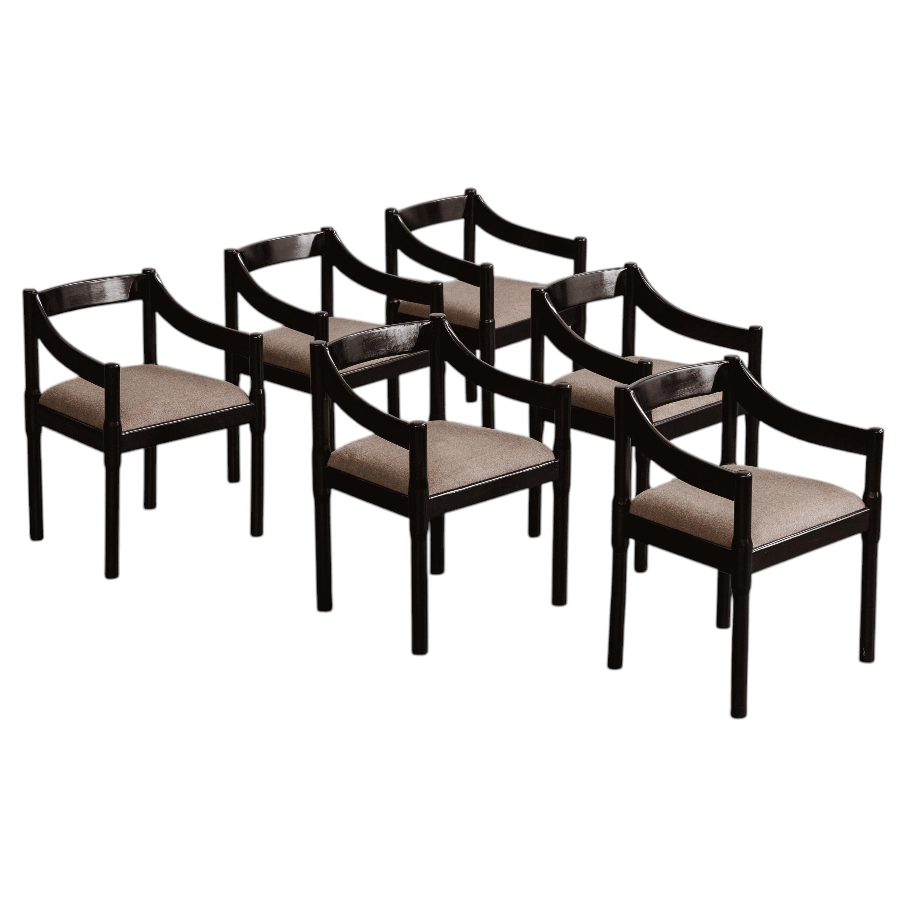 Vico Magistretti “Carimate” Chair for Cassina, Taupe Alpaca Wool, 1960, Set of 6