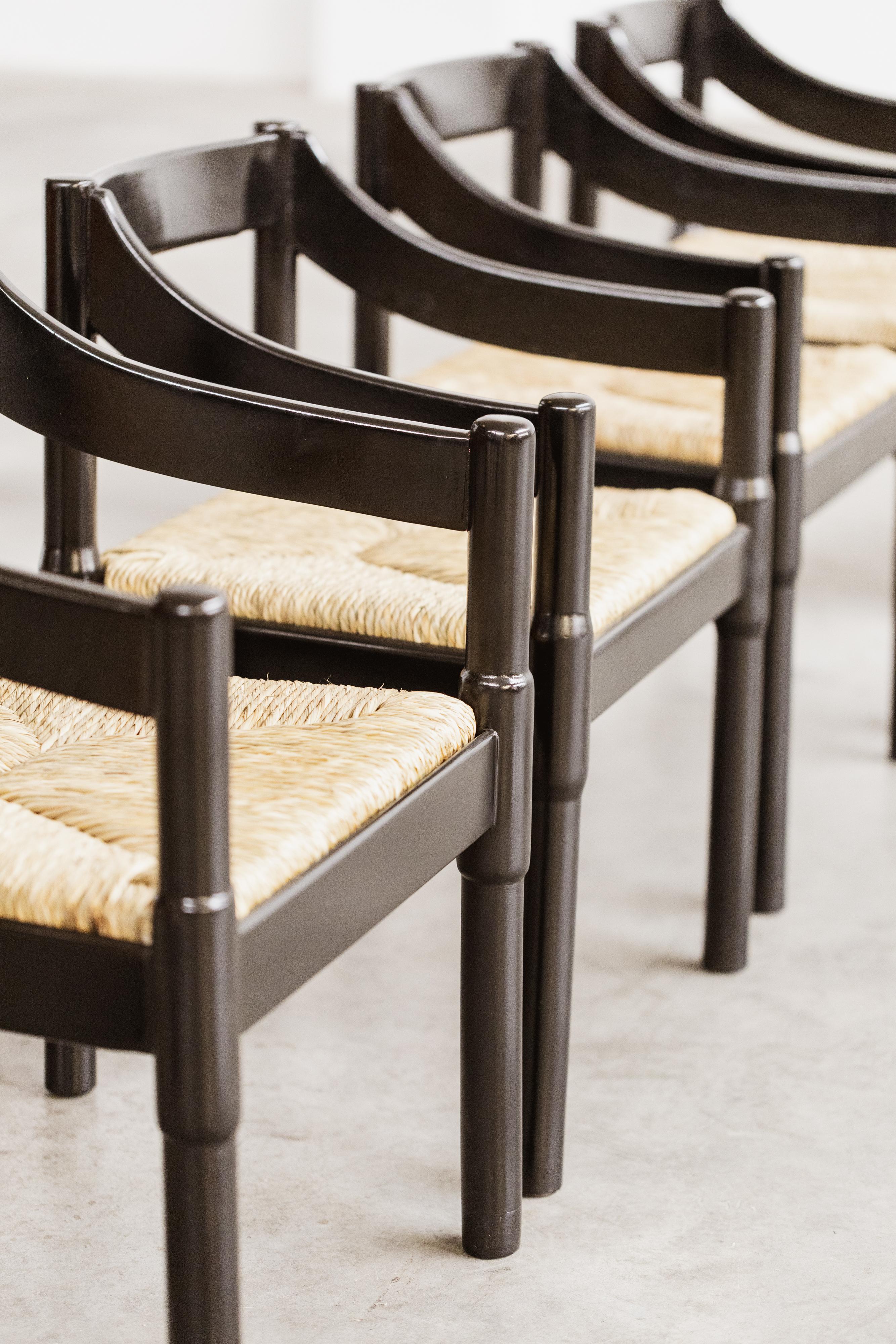Vico Magistretti Carimate-Stühle für Cassina, Schwarzes Holz, 1960, 10er-Set (Stroh) im Angebot