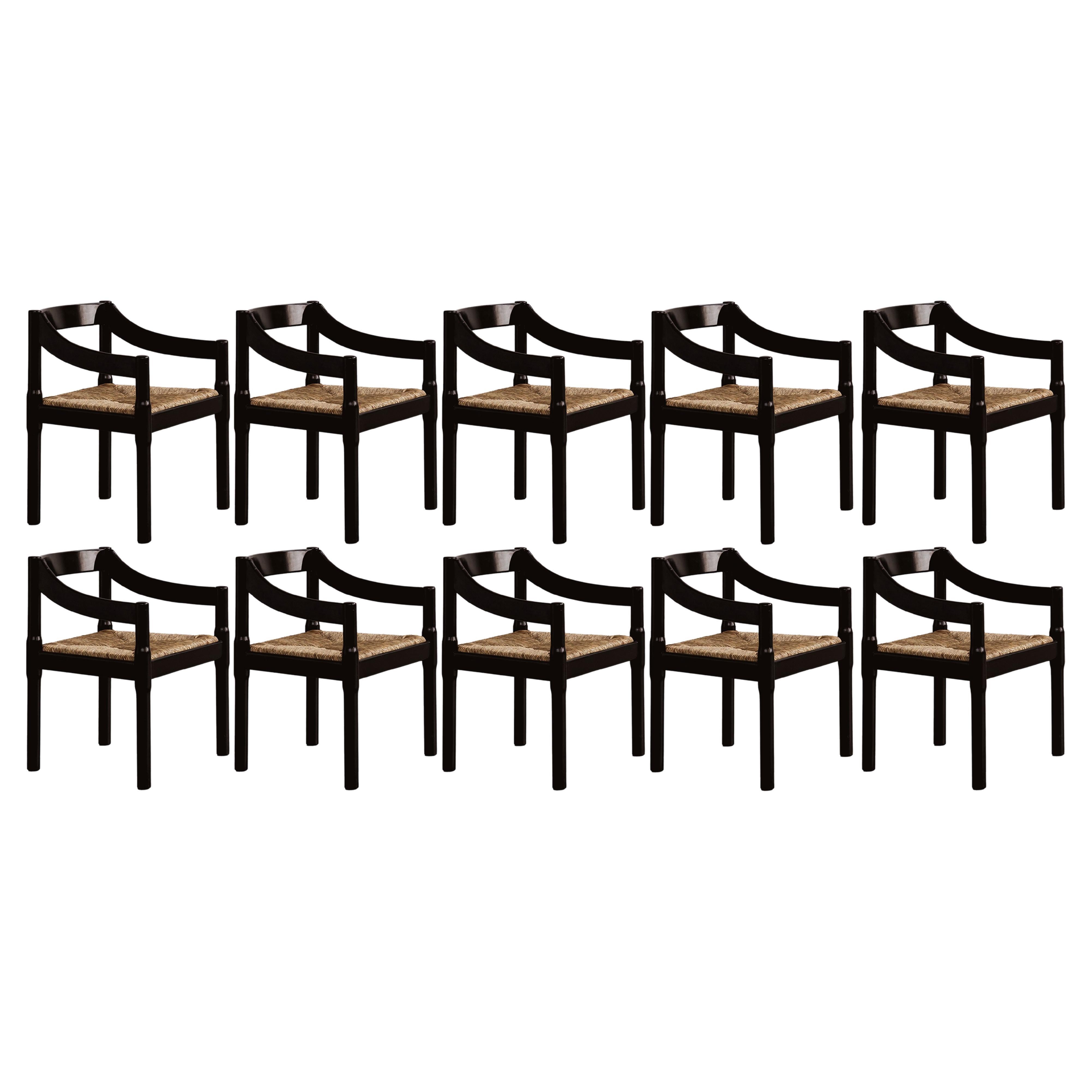 Vico Magistretti “Carimate” Chairs for Cassina, Black Wood, 1960, set of 10