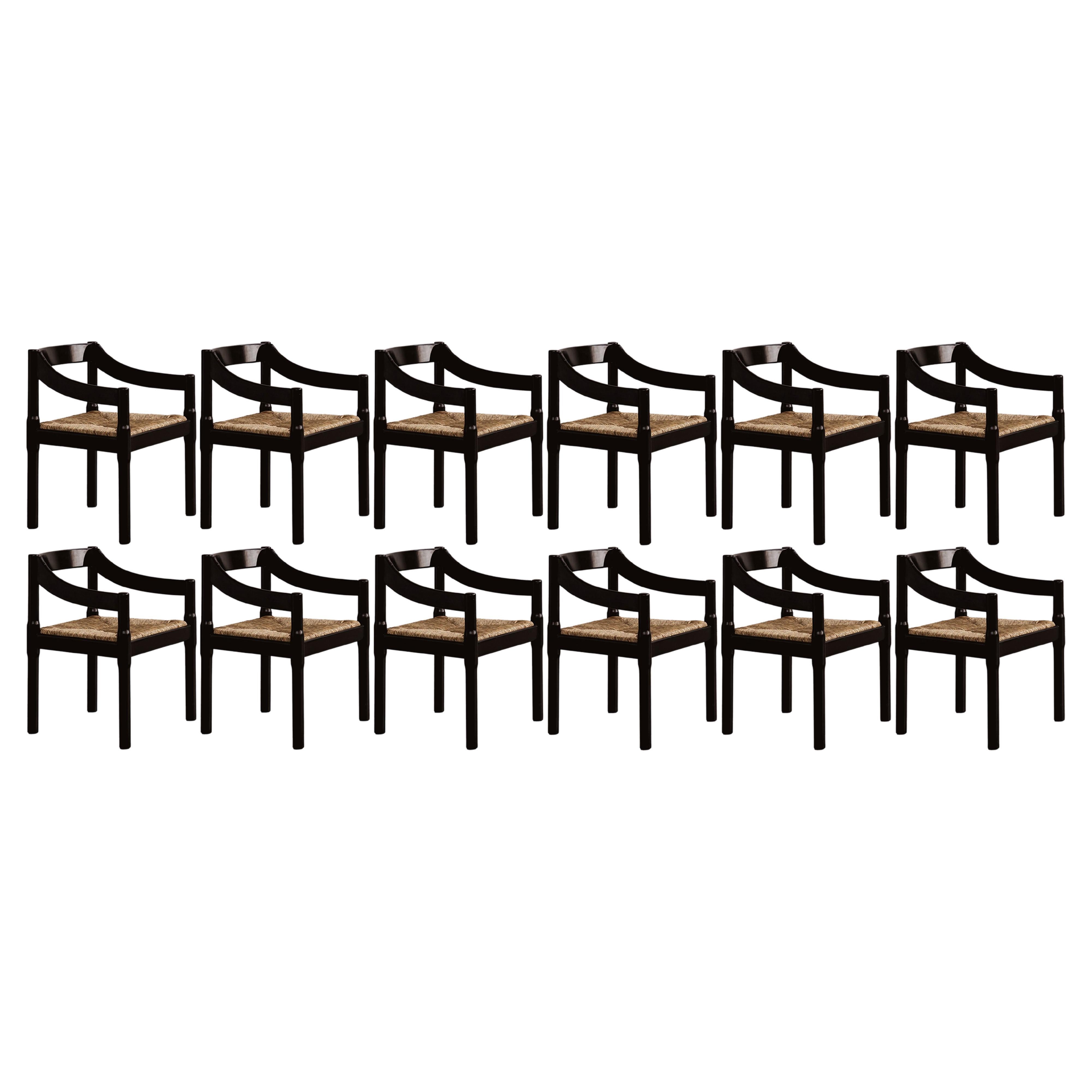 Vico Magistretti “Carimate” Chairs for Cassina, Black Wood, 1960, set of 12