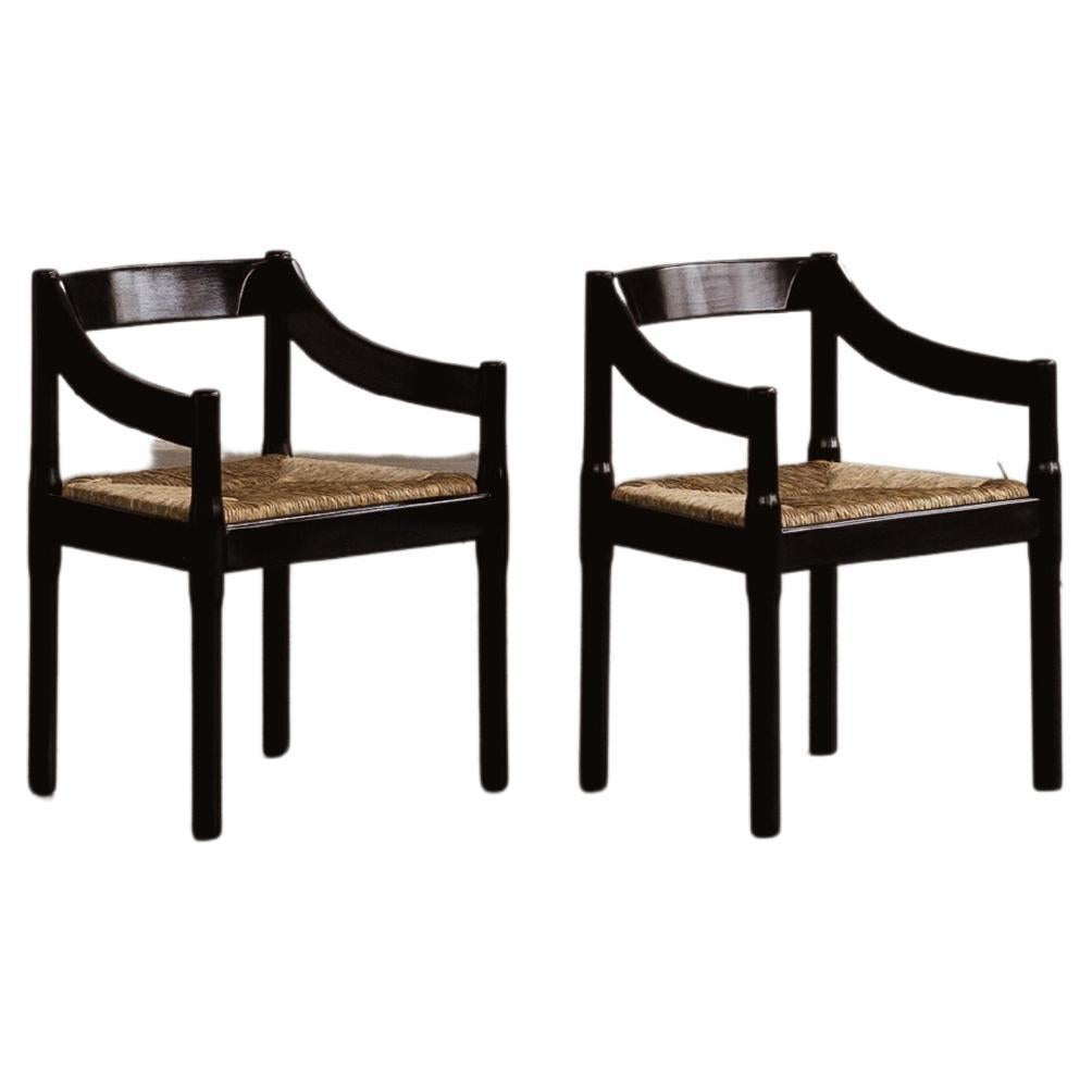 Vico Magistretti “Carimate” Chairs for Cassina, Black Wood, 1960, set of 2