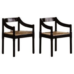 Vico Magistretti “Carimate” Chairs for Cassina, Black Wood, 1960, set of 2