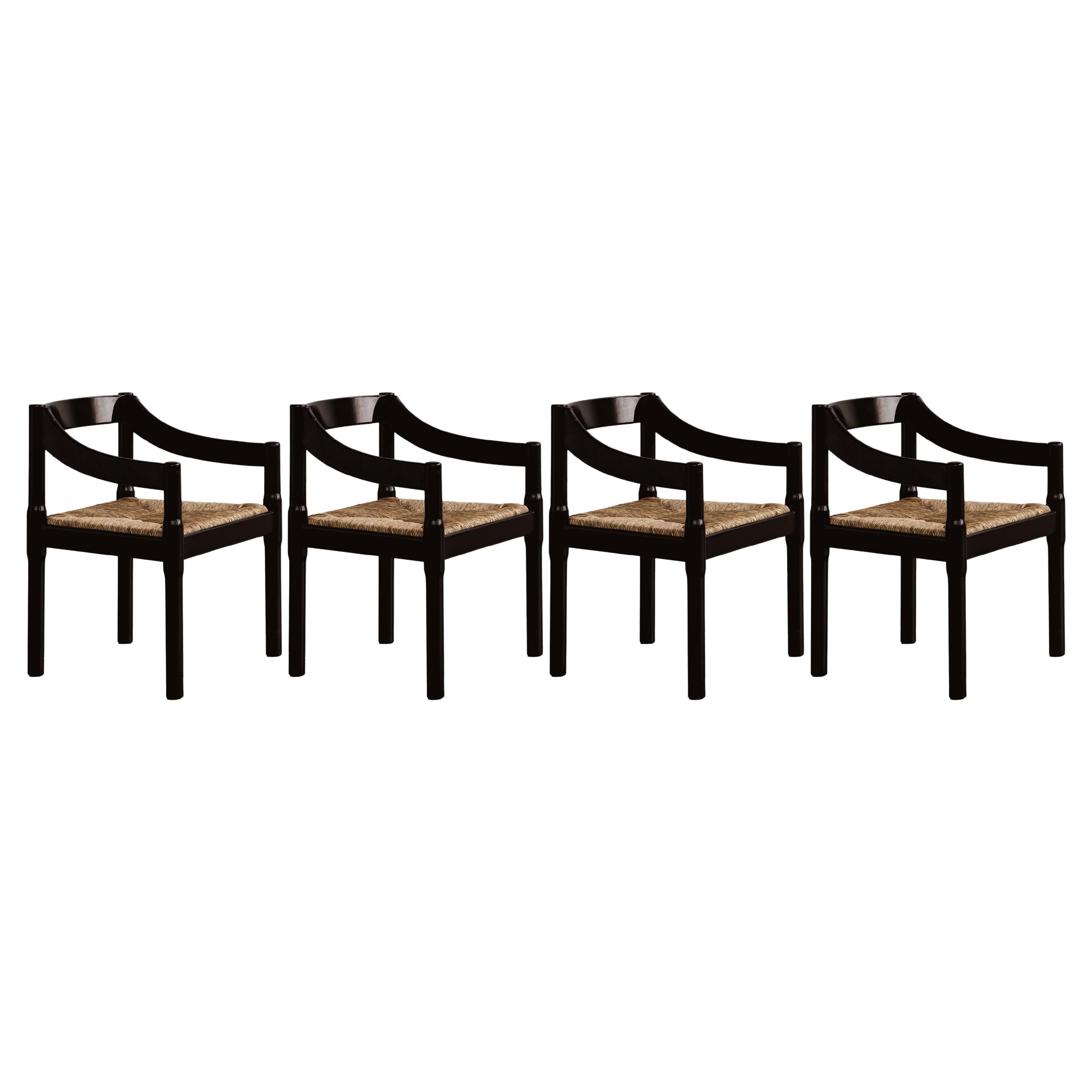 Vico Magistretti “Carimate” Chairs for Cassina, Black Wood, 1960, set of 4