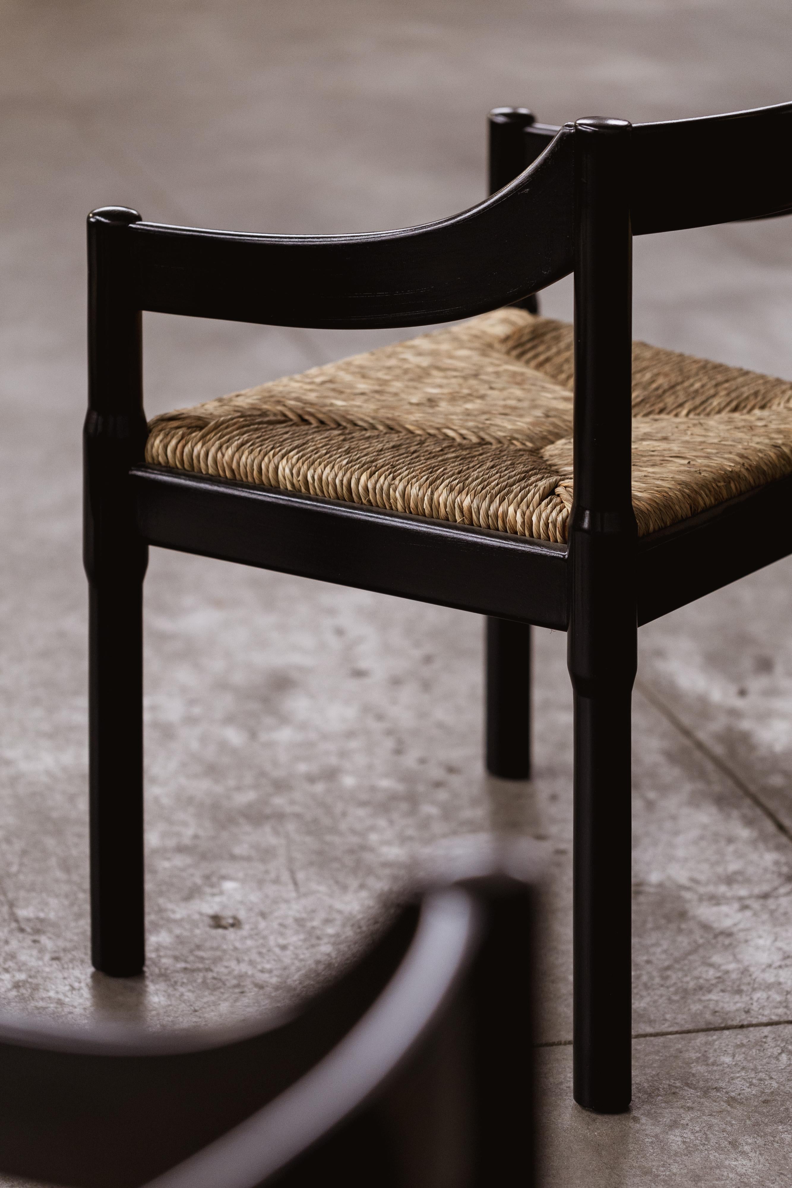Vico Magistretti “Carimate” Chairs for Cassina, Black Wood, 1960, set of 6 For Sale 8